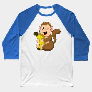 Funny Monkey with Banana Baseball T-Shirt